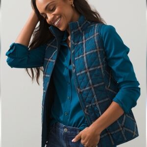 Chico's Reversible Quilted Vest Deepest Teal With Pockets Small/Medium